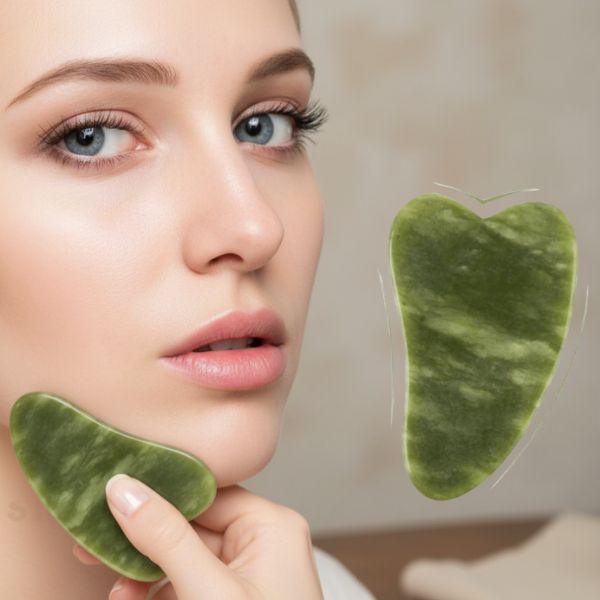 Kit Massaggio Facciale Anti-Rughe con Rullo di Giada e Piastra Gua Sha