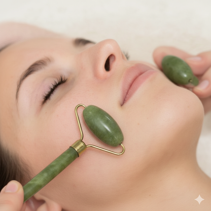 Kit Massaggio Facciale Anti-Rughe con Rullo di Giada e Piastra Gua Sha